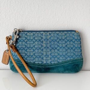 Vintage Coach Denim/Suede Signature Wristlet Bag